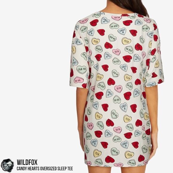 WILDFOX SLEEP CANDY HEARTS PRINT OVERSIZED SLEEP T-SHIRT IN WHITE NIGHTSHIRT NEW - Picture 2 of 15